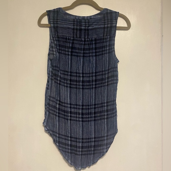LUCKY BRAND Sleeveless Blue & Black Plaid Tie front top Size S Lightweight - Picture 3 of 5